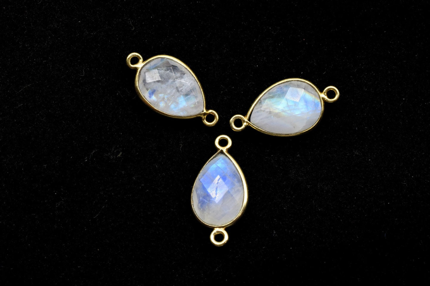 Moonstone 10x14mm Pear Shape Double bail Connectors,Moonstone Teardrop pendant,Moonstone Gold Plated bezel,jewelry making charms crafts,