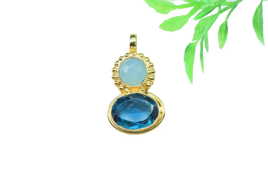 Neon Apatite Pendant Charm,Dual Gemstone Pendant,multi Stone Pendant Charm,Aqua Pendant Jewelry,Handmade Carft,small pendant,Loop Pendant