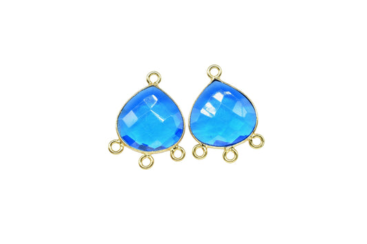 Blue Topaz 14mm Heart Bezel Connector,Station Bezel Link Supplies,Blue Topaz jewelry Making,Blue Gemstone Earring,Handmade Charms Bezel Set