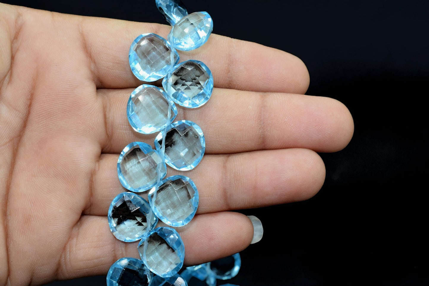 Sky Topaz 14mm Heart Shape Briolettes,Side drilled Briolette,Jewelry making supplies,craft supplies,Handmade Briolette,December Birthstone