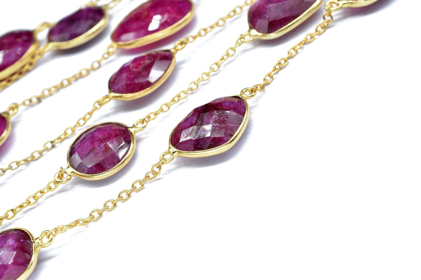 Ruby Faceted Bezel Chain Connector, Ruby Bezel Chain, Free Size Gemstone Connector, Jewelry Making Chain, Handmade Chain, Ruby Bezel Jewelry
