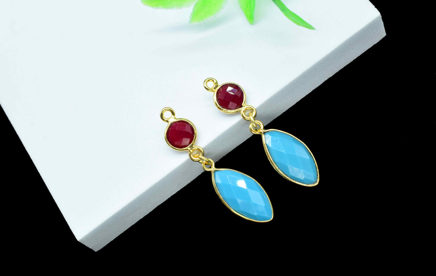 Turquoise Dangle pendant Charms,Garnet Connector,Handmade jewelry,Component pendant,Station Bezel Link,Multi Gemstone Dangle Earring,Gift