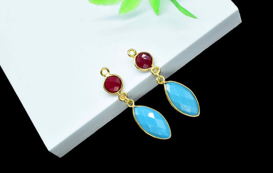 Turquoise Dangle pendant Charms,Garnet Connector,Handmade jewelry,Component pendant,Station Bezel Link,Multi Gemstone Dangle Earring,Gift