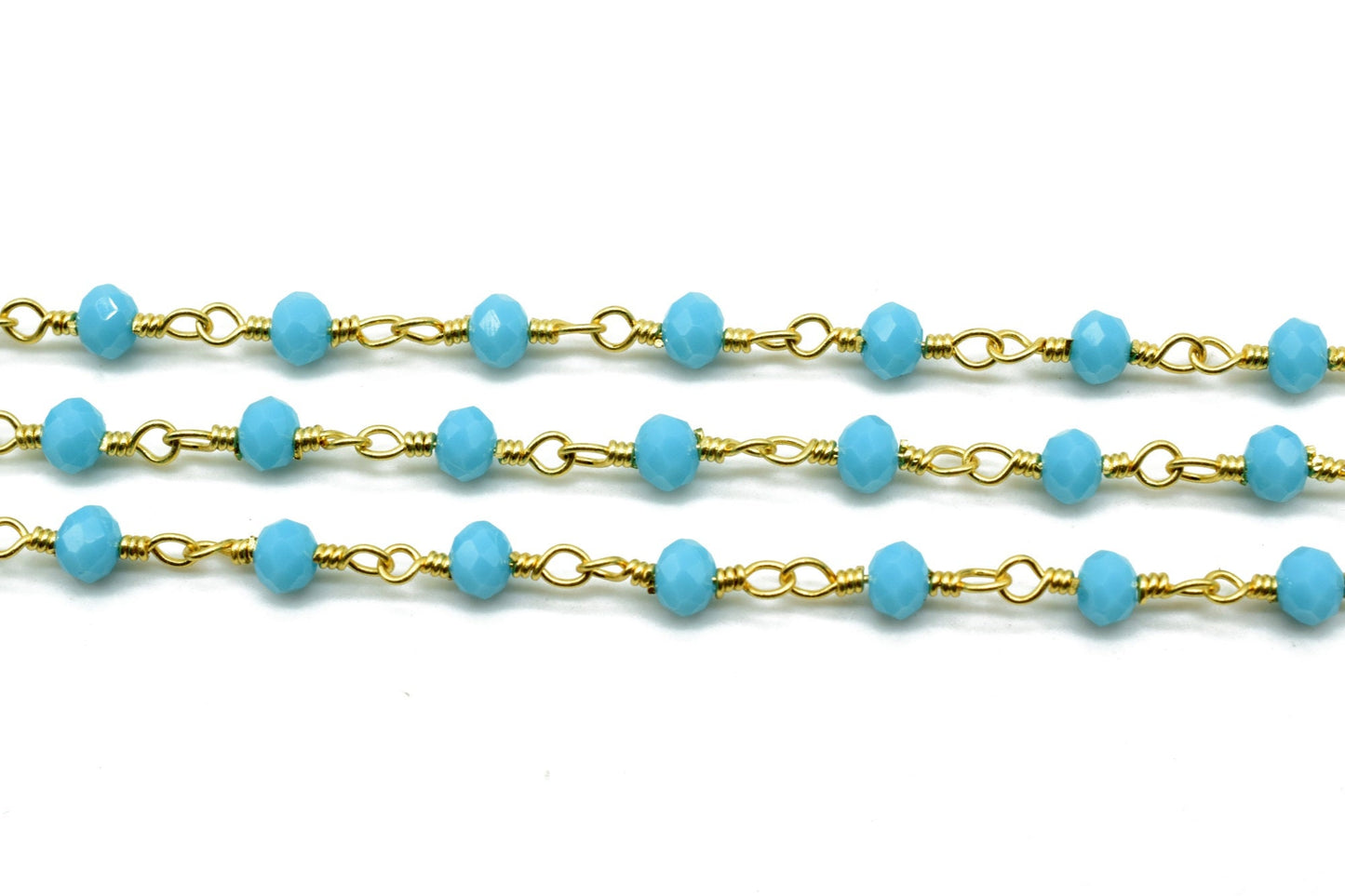 Turquoise Agate 3mm Beaded Chain,Turquoise Faceted Beads Wire Wrapped Chain,Brass chains,Jewelry Making Chain,Turquoise Beads rosary Chain