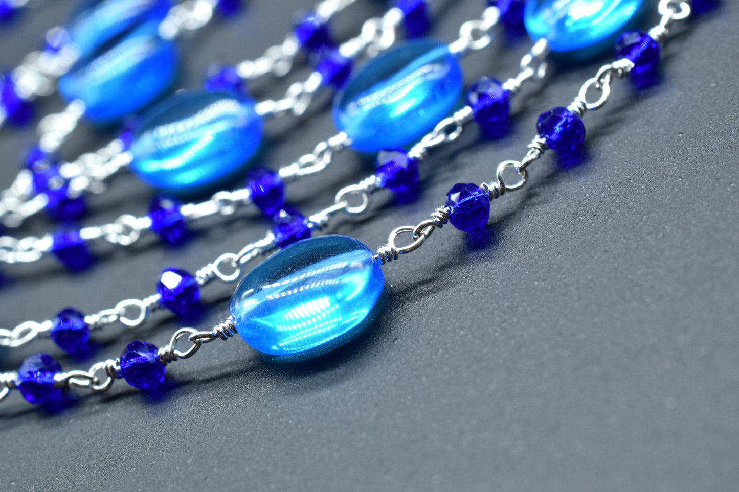 Blue topaz Oval Shape Rosary,Blue topaz oval beaded chain,Jewelry Making Rosary,Blue topaz Wire Wrapped Rosary,Blue topaz Briolette Beads,