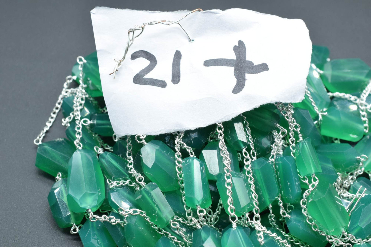 Green Onyx Nugget Beaded Chain,Beaded Rosary Chain,Wrapped Brass Wire,Necklace,Bracelet,Handmade Jewelry,Finding Necklace,rough stone rosary