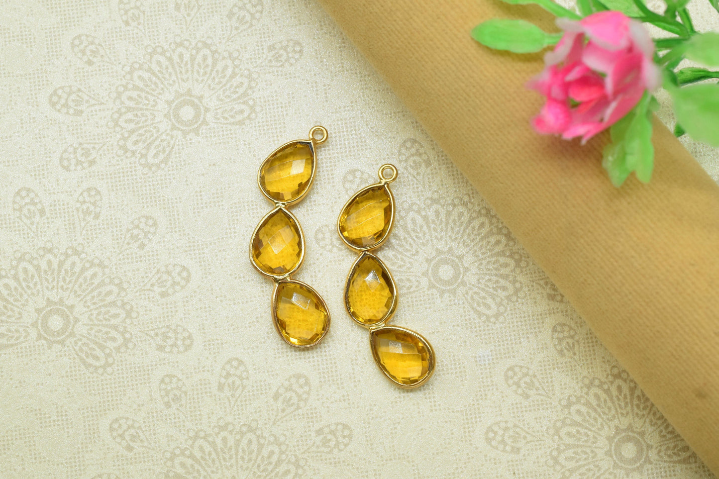 Components Pear Shape Connectors,Elegant Finding Beads,Three Stone Jewelry,Station Bezel Link,Components Earrings,Hanmade Craft Supply,Gift