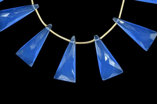 Blue Chalcedony Triangle Faceted Briolettes, Blue Quartz 12x25mm Briolette, Loose Gemstone Briolette, Blue Stone Jewelry Supplies, Briolette