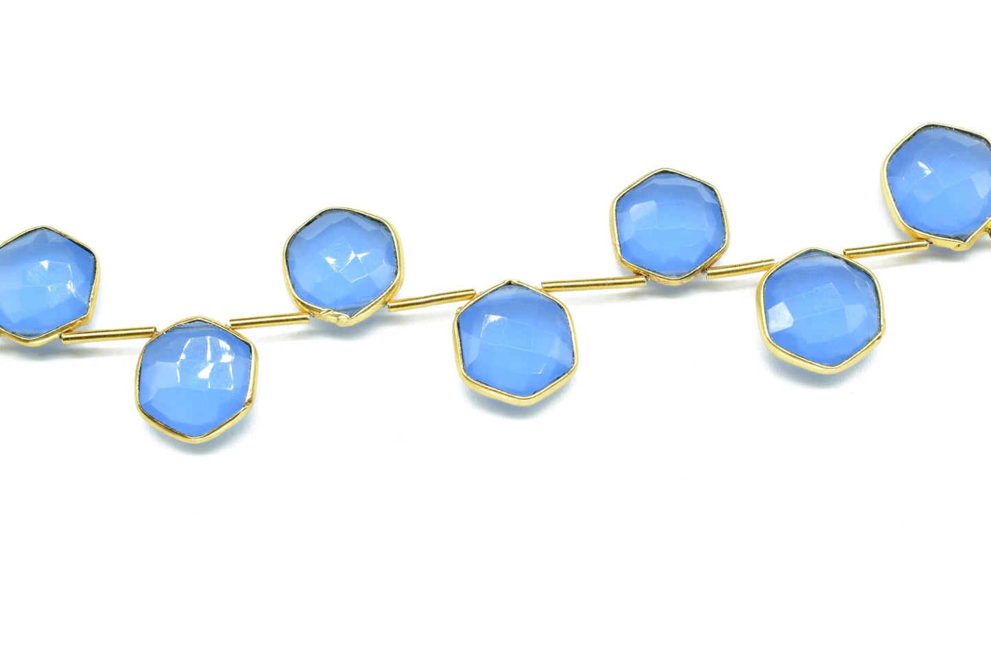 Blue Chalcedony 10mm Faceted Hexagon Shape Single Bail Connector strand,Blue Chalcedony Brass connector,Chalcedony Hexagon Pendant