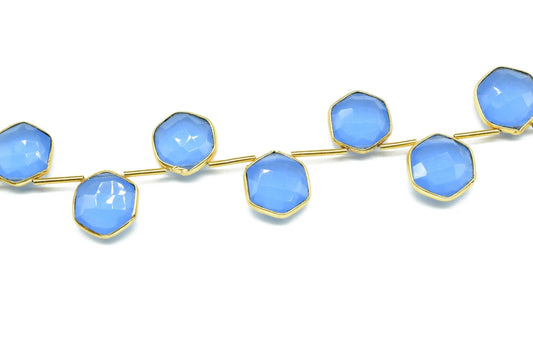 Blue Chalcedony 10mm Faceted Hexagon Shape Single Bail Connector strand,Blue Chalcedony Brass connector,Chalcedony Hexagon Pendant