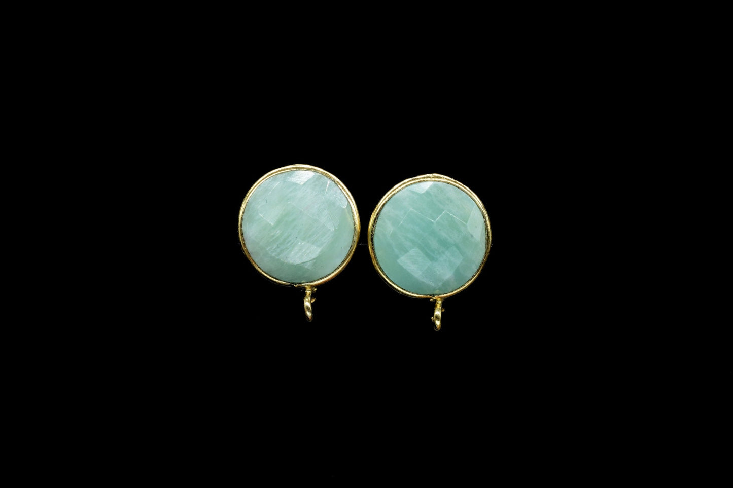 Amazonite 12mm Round Earring Connector,Gemstone Stud Ear Post,Earring Making Connector,Bezel frame Connector,Gemstone Bezel Connector,Studs