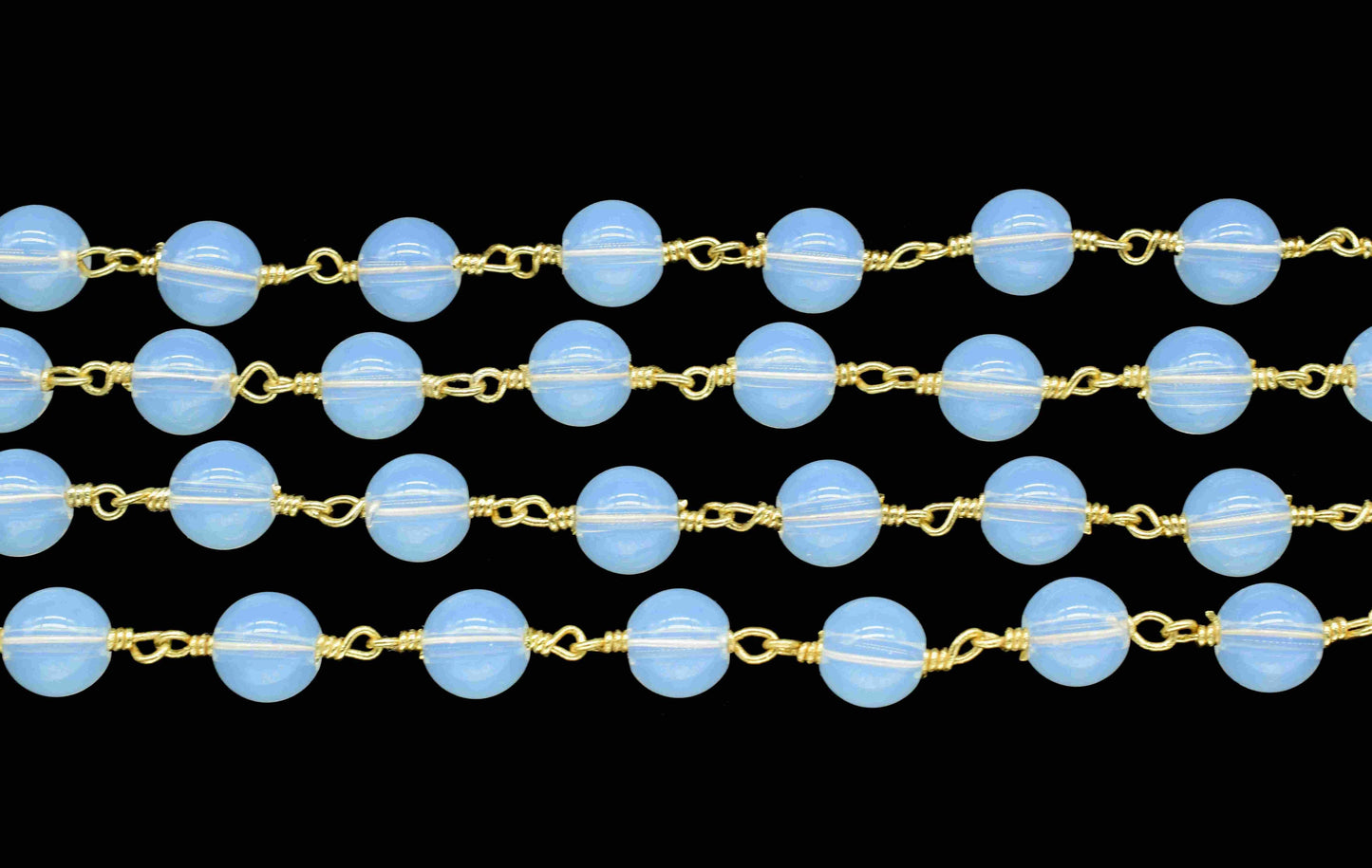 Opalite Gemstone beads Smooth Gold Plated Rosary Chain,Opalite Beads Wire Wrapped Rosary Chain,Oval 6mm Round Shape Smooth beads Chain,Gift