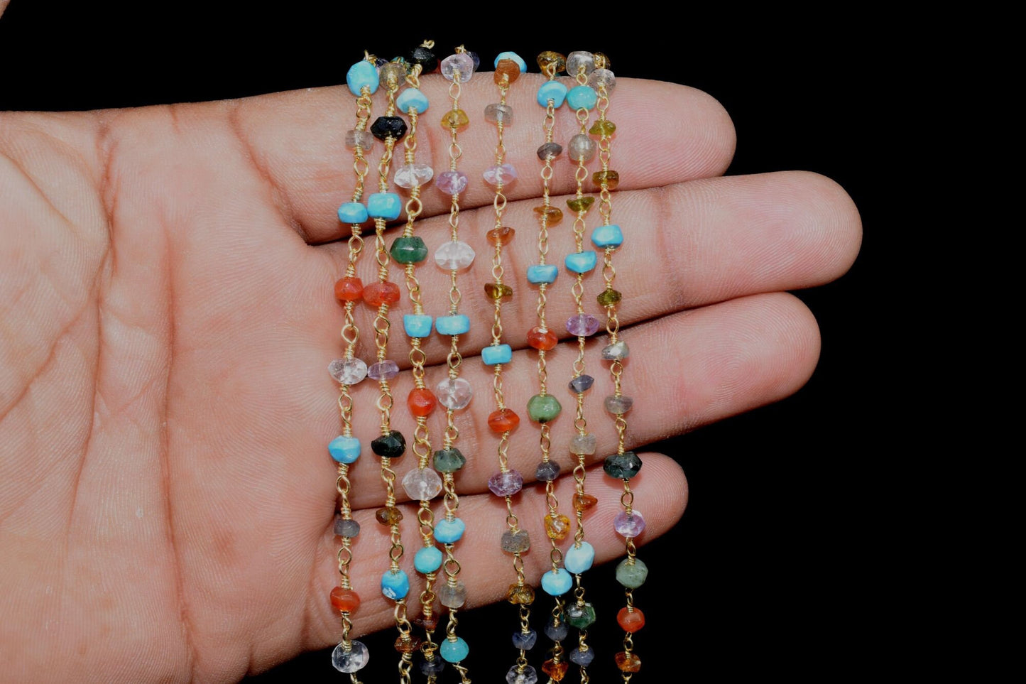 Multi Disco Faceted Beads Rosary Chain,Jewelry Chain,Wire Wrapped Beaded Chain,Necklace Chain,Multi Gemstone rosary,Brass Beads chains Gift