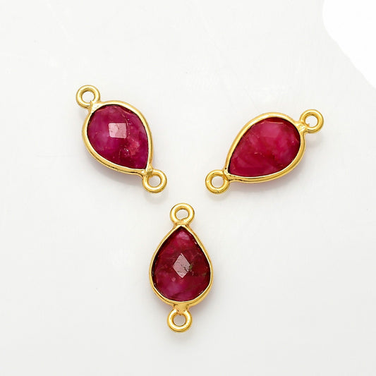 Genuine Ruby 7x10mm Bezel connectors,ruby Teardrop Shape Gold Plated bezel,Gold Vermeil Bezel,Ruby jewelry making charm,Gold-Filled bezel