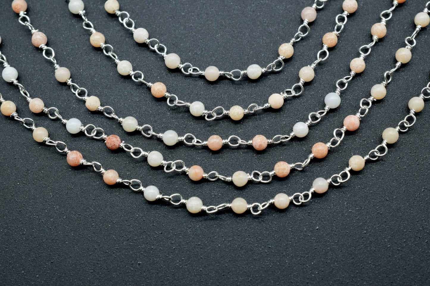 Natural Gemstone Rosary,Peach Moonstone Wire Wrapped Rosary Chain,Peach Moonstone Rosary Chain,Chain by Foot,2mm Round Beads Rosary,Jewelry