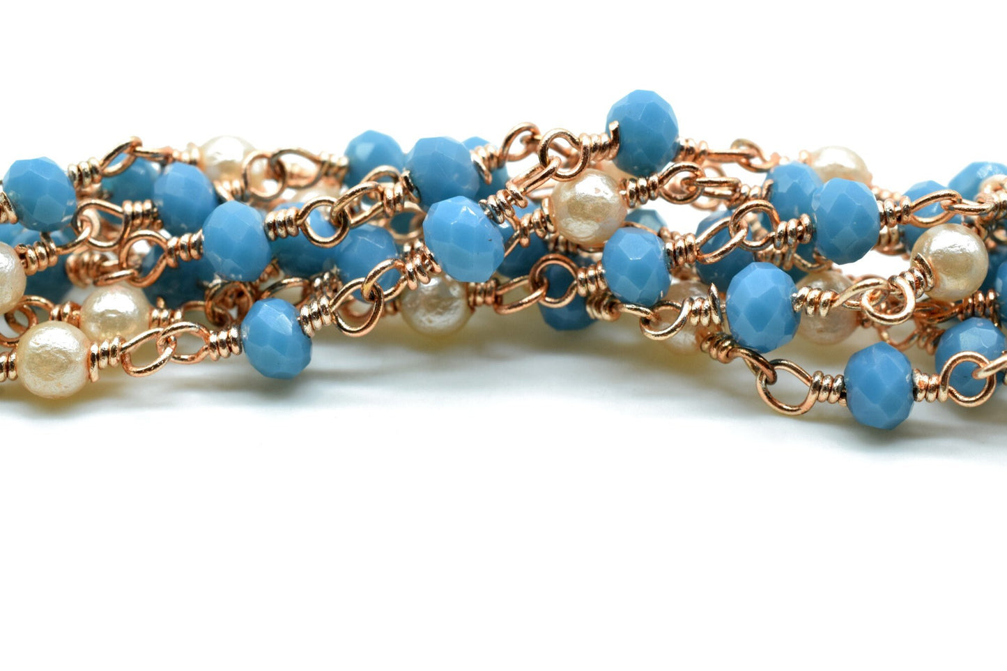 Turquoise Beaded Chain,Turquoise Faceted Beads Wire Wrapped Chain,pearl rosary ,Brass chains,Jewelry Making Chain,Turquoise Beads rosary