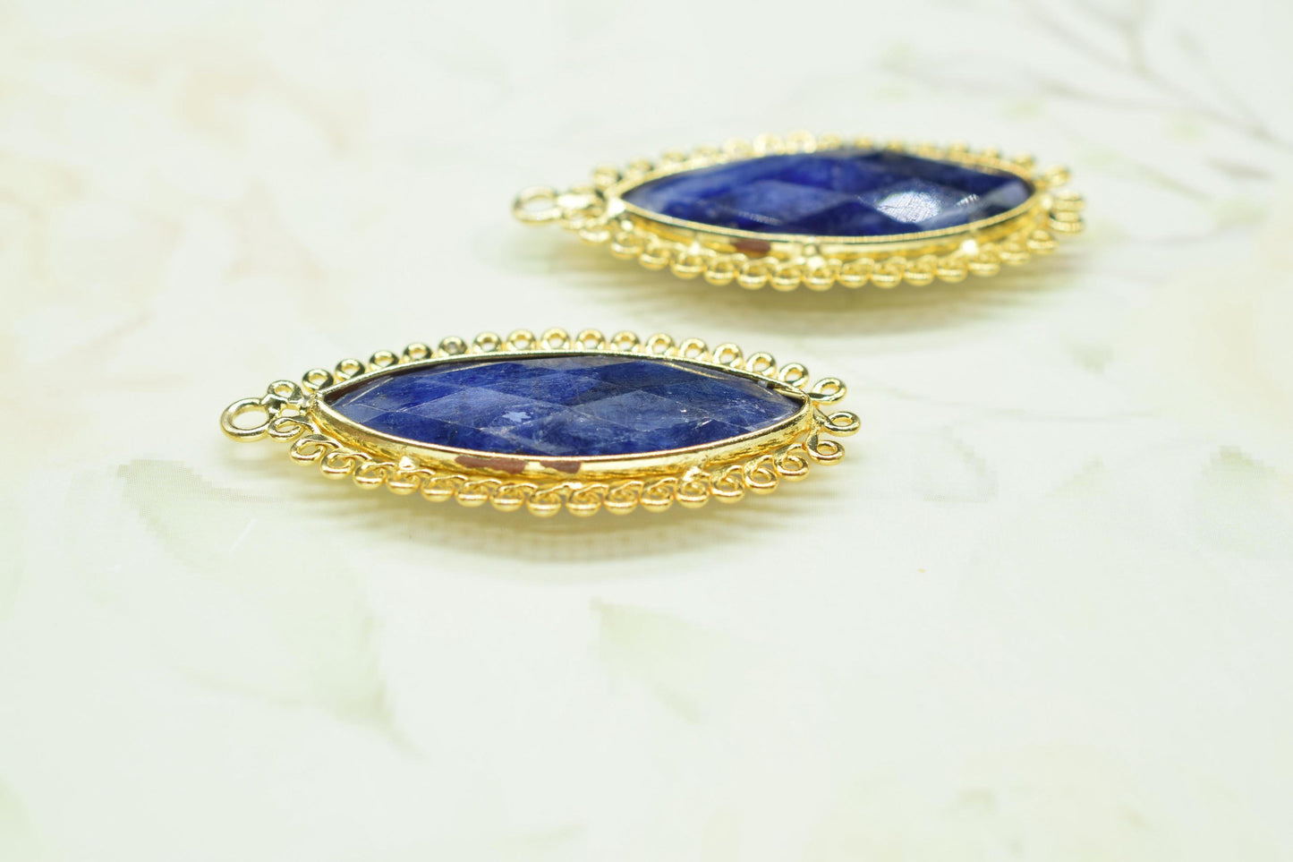 Blue Sapphire 10x30mm Teardrop Bezel Charm,Long charms,Gemstone Brass Component,Single Bail Pendant,Handmade Jewellery Connectors,B'day gift