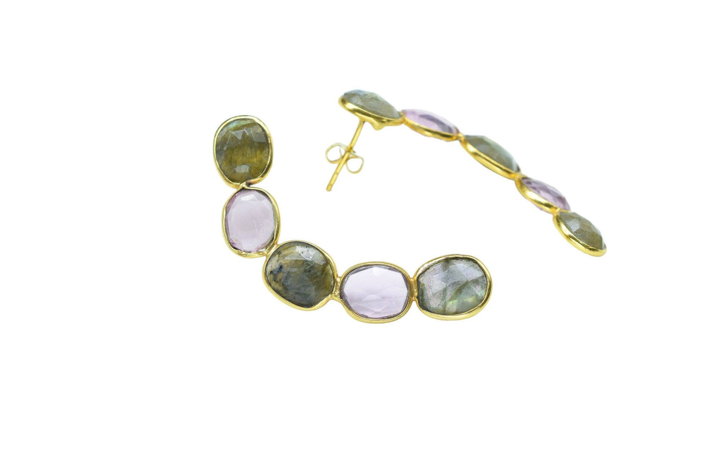 Gemstone Labradorite Earring/Double Stone Earring/Pink Amethyst Earring/Long Earring/Bridal Earring/Bridesmaid earring/Women Earring/Gift
