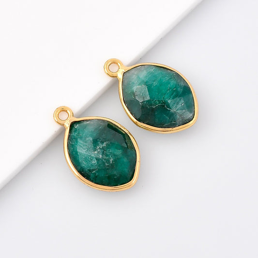 Emerald 10x13mm Bezel Charm connector,Eye Shape Gold Plated bezel,Gold Vermeil Bezel,Emerald jewelry making charm,emerald Gold-Filled bezels