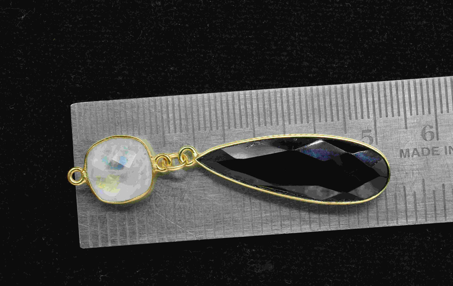 Black Onyx Dangle pendant Charms,Multi Gemstone pendant Connectors,Rainbow Dangle Earring,Handmade Station Bezel Link,Component jewelry Gift