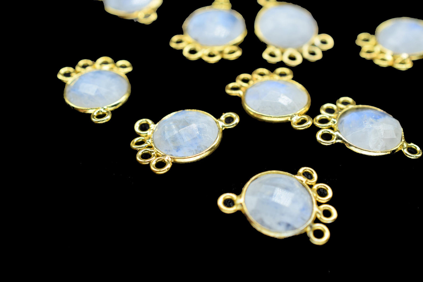 Moonstone 10mm Round Bezel Charm/Gemstone Brass Component/Single Bail Pendant charms/Round Handmade Jewellery Connector/B'day Gift