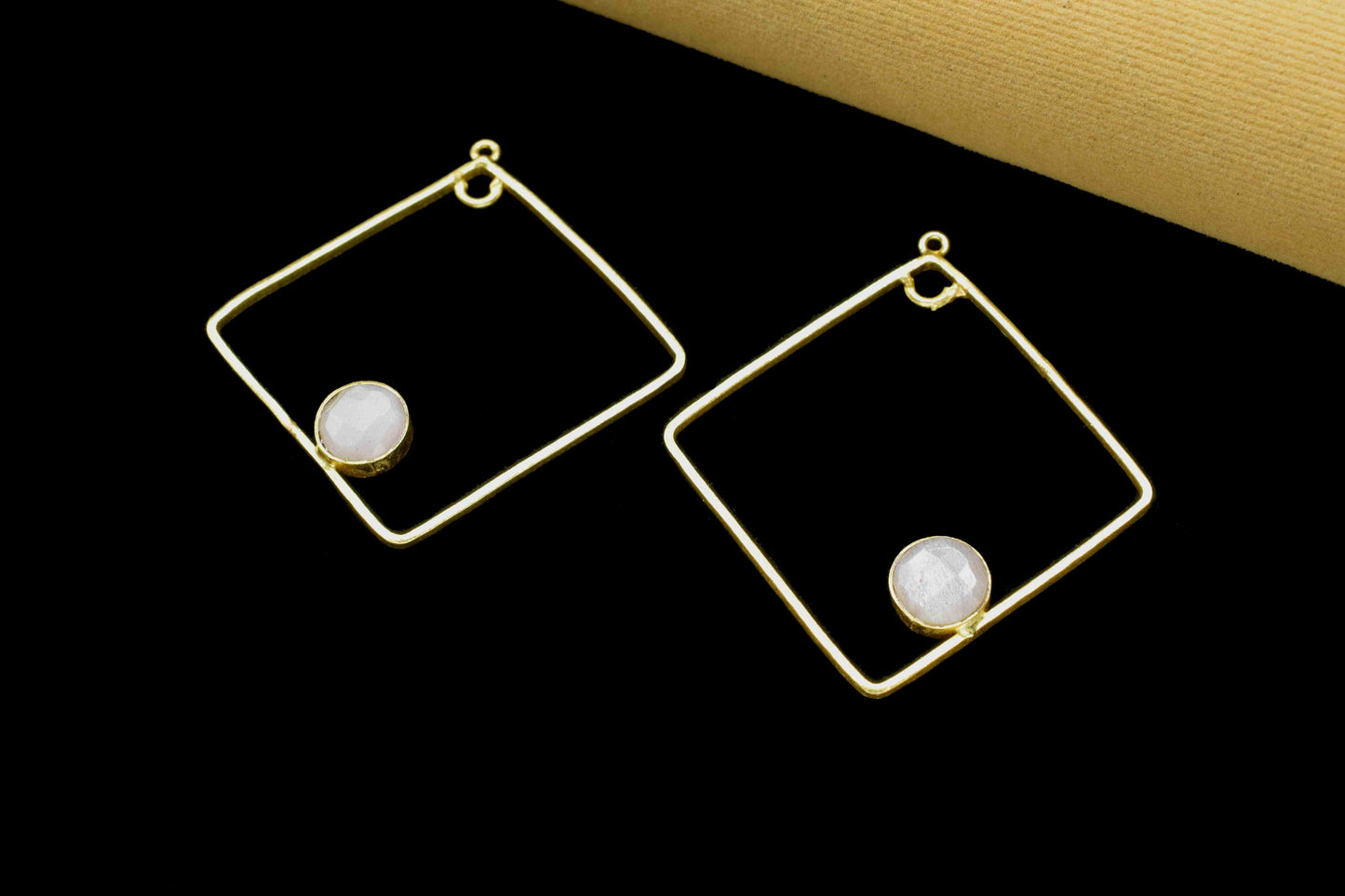 Peach Moonstone Gemstone Dangle Connector,Square Pendant Component,Finding Component Peach Moonstone Jewelry,Square Shape Component Jewelry