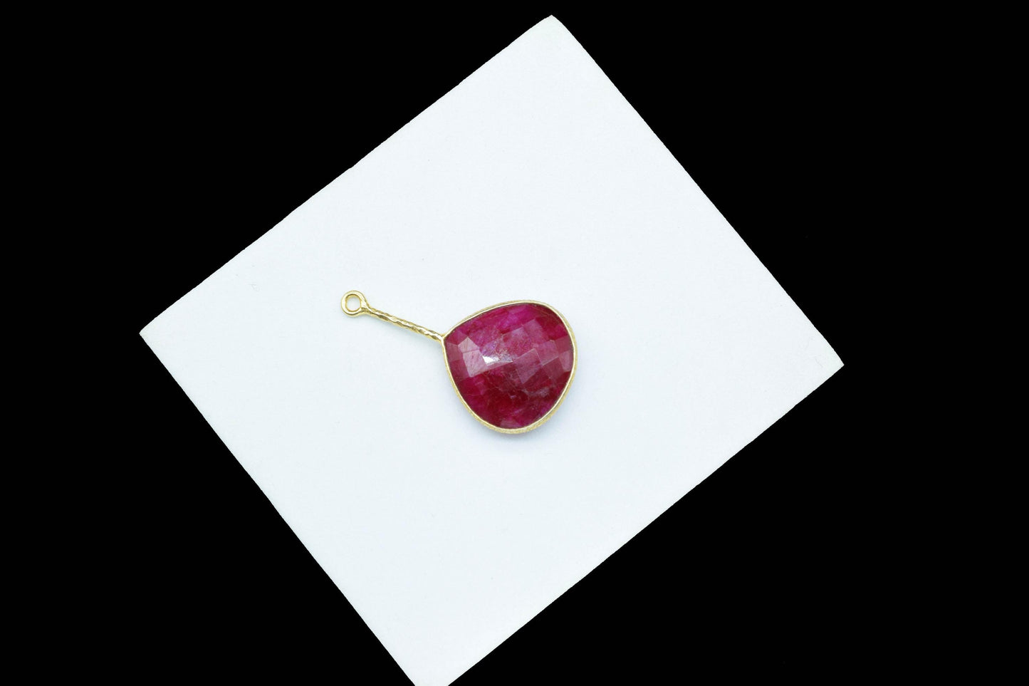 Ruby Pendant/Gemstone Component/Faceted Ruby Single Bail Charm/Necklace Pendant/Heart Shape Charm/Wholesale Supply/Ruby jewelry/B'day Gift