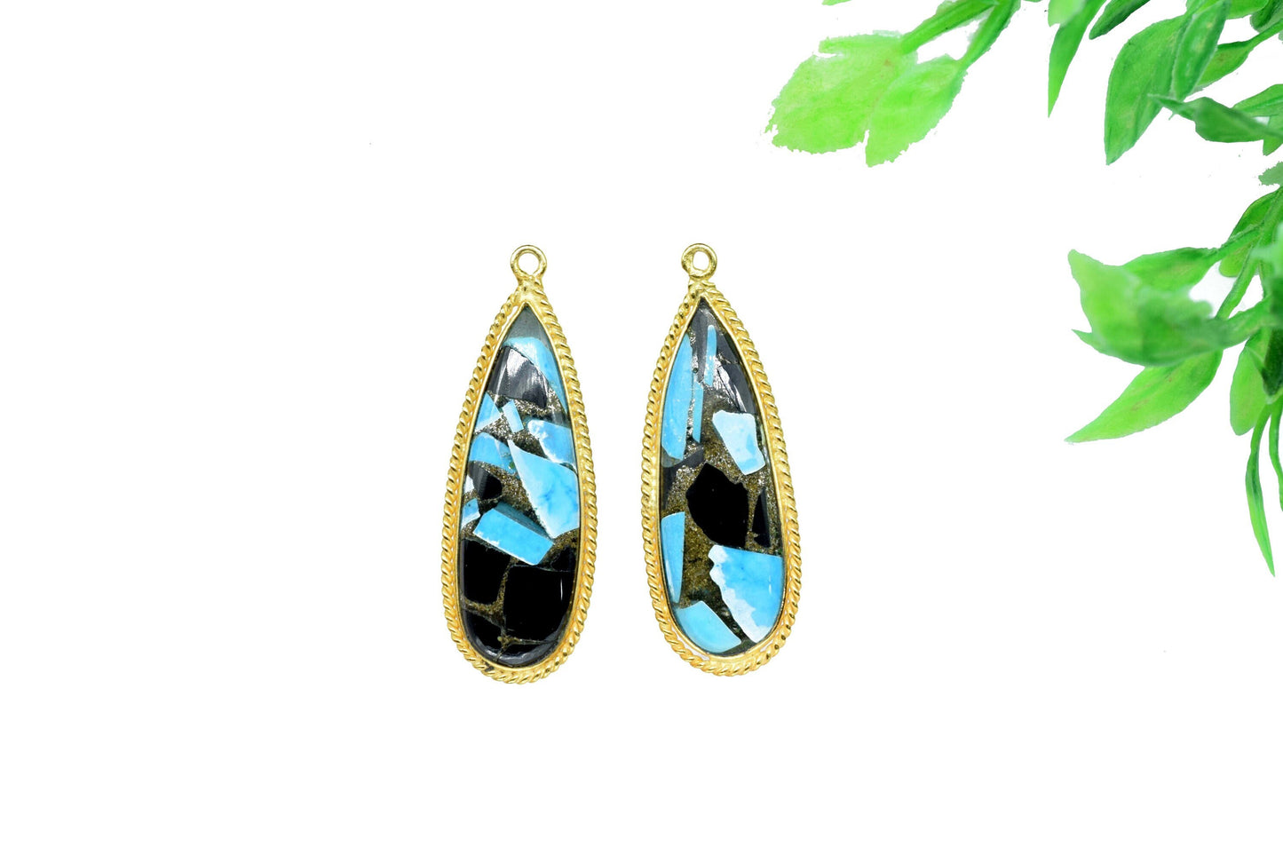 Copper Turquoise Gemstone Charms Pendant,Copper Turquoise Gold Plating Gemstone Charms,Turquoise 10x30mm Pear Shape Single Bail Pendant,Gift