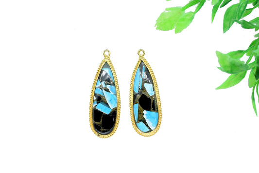 Copper Turquoise Gemstone Charms Pendant,Copper Turquoise Gold Plating Gemstone Charms,Turquoise 10x30mm Pear Shape Single Bail Pendant,Gift