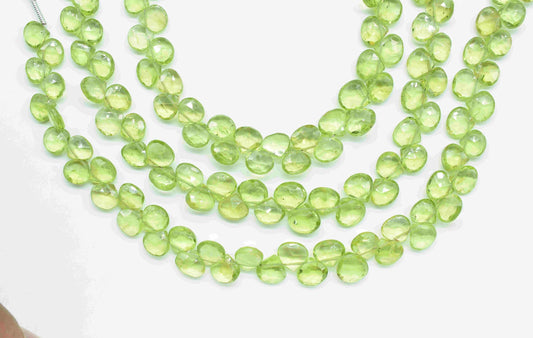 Natural Peridot Heart Briolettes,Handmade Station Link,Strand Beads jewelry,Gemstone Heart Beads Necklace,Loose faceted Briolettes Jewelry