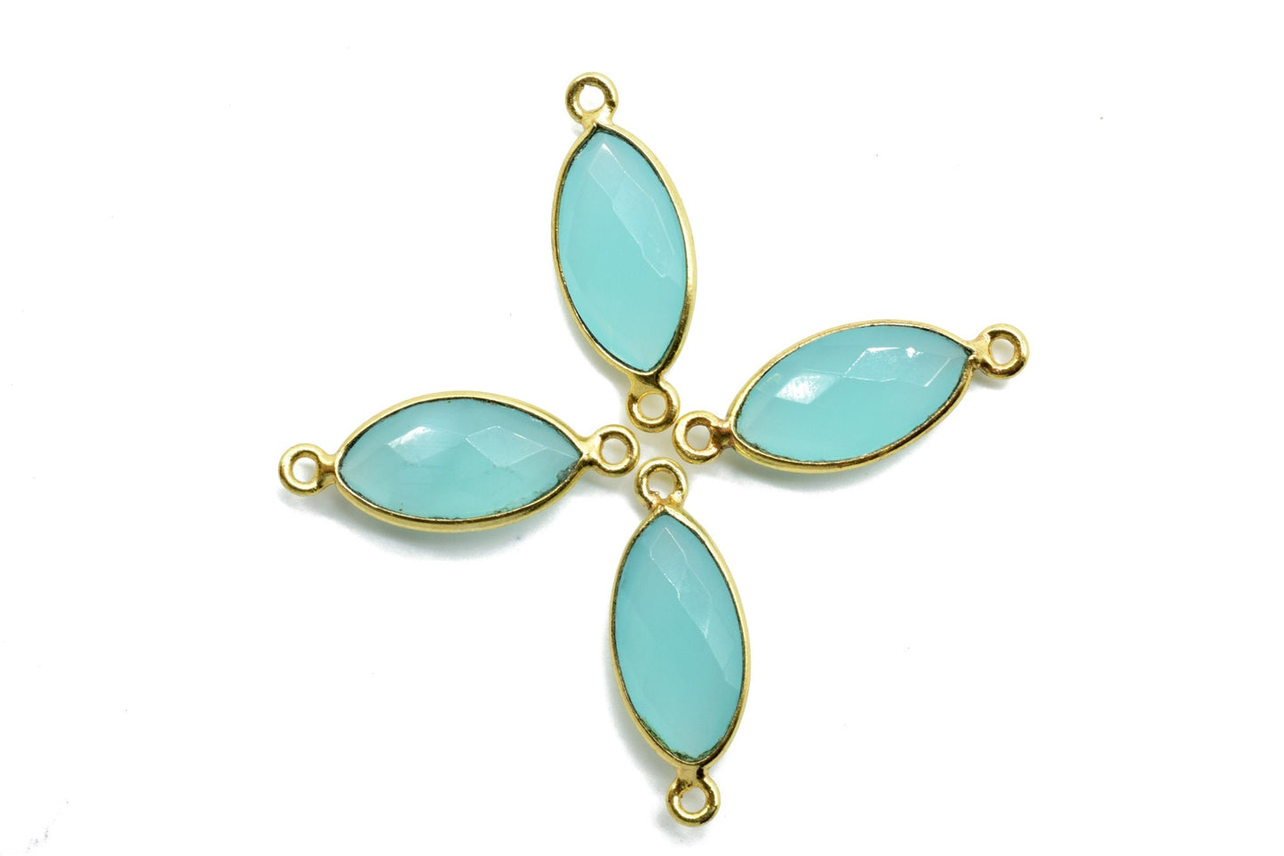 Aqua chalcedony 8x16mm Marquise double bail connectors,chalcedony Marquise pendant,Gemstone connectors,Gold plated bezel links charms,Jewels