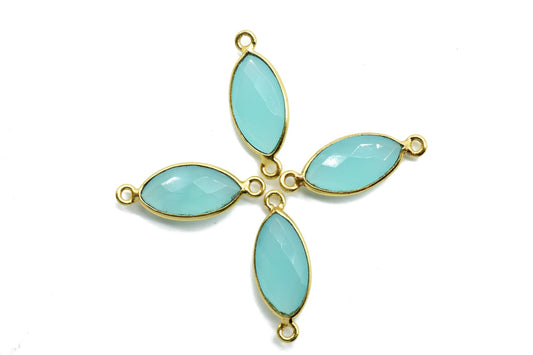 Aqua chalcedony 8x16mm Marquise double bail connectors,chalcedony Marquise pendant,Gemstone connectors,Gold plated bezel links charms,Jewels