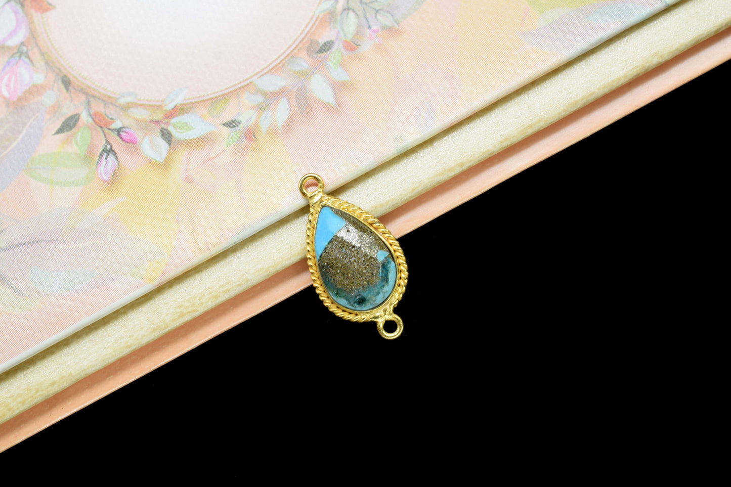 Copper Turquoise Gold Plating Gemstone Charms,Turquoise Double Bail Pendant,Copper Turquoise Gemstone 10x14mm Pear Shape Charms Pendant,Gift