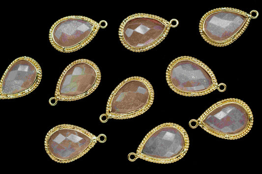 Peach Moonstone Pear Shape Single Bail Charms,9x13mm Bezels Link Connectors,Single Loop Connectors,Moonstone Charms,Jewelry Making Connector