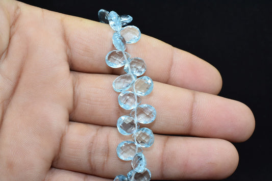 Sky topaz Teardrop 7x10mm Briolettes,Natural Gemstone Teardrop Briolettes,Super fine Sky topaz briolette,jewelry making briolettes for topaz