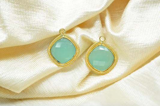 Aqua Chalcedony 14mm Bezel Charms,Gemstone Cushion Bezel,Boho Pendant Charms,Single Loop Connector,Handmade Charm,Component Pendant Jewelry