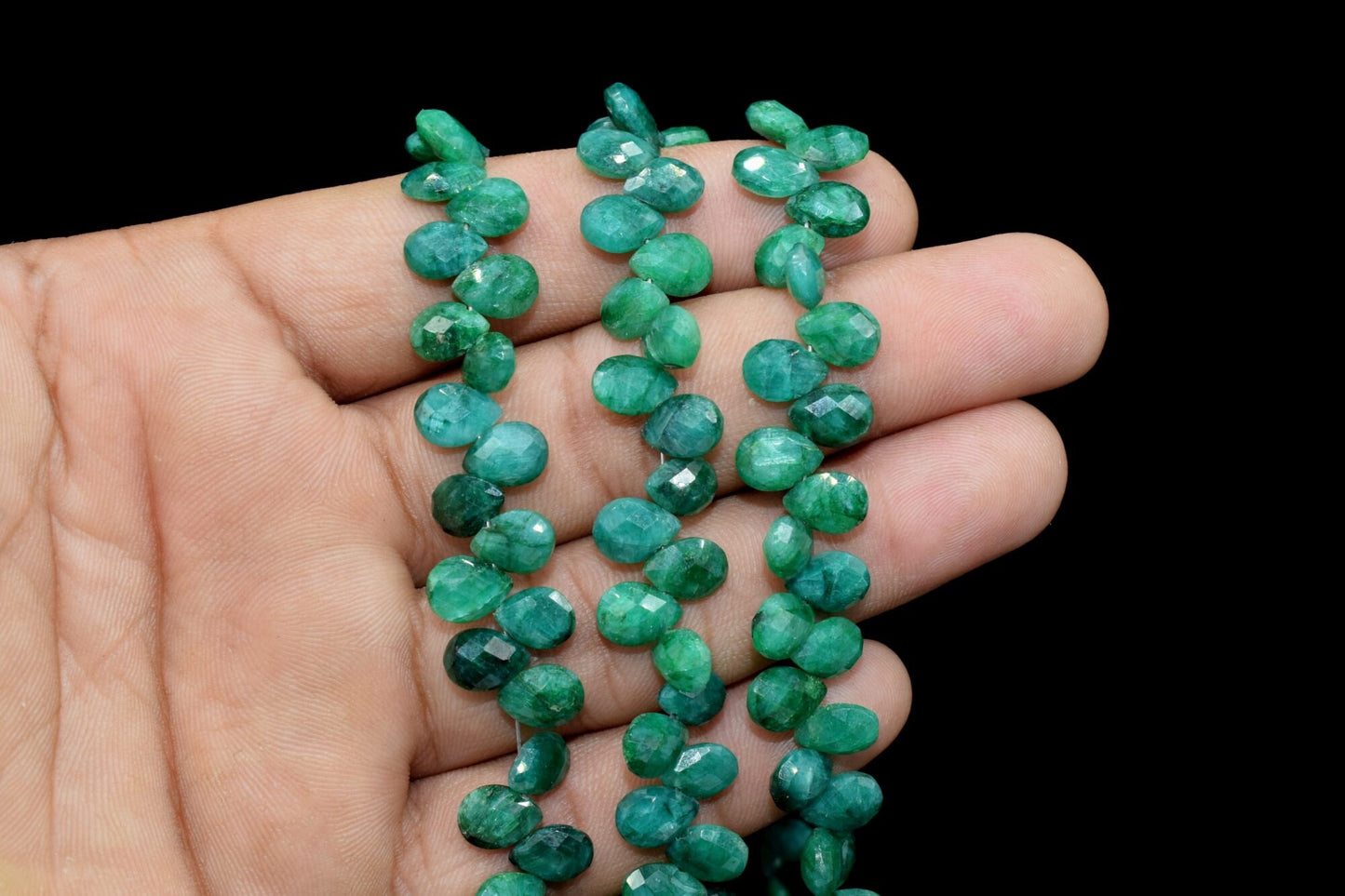 Emerald Faceted Pear Shape Beads Strand,6x8mm Teardrop Emerald Faceted Beads,7''teardrop Strand,Emerald Faceted Briolette,Natural Emerald
