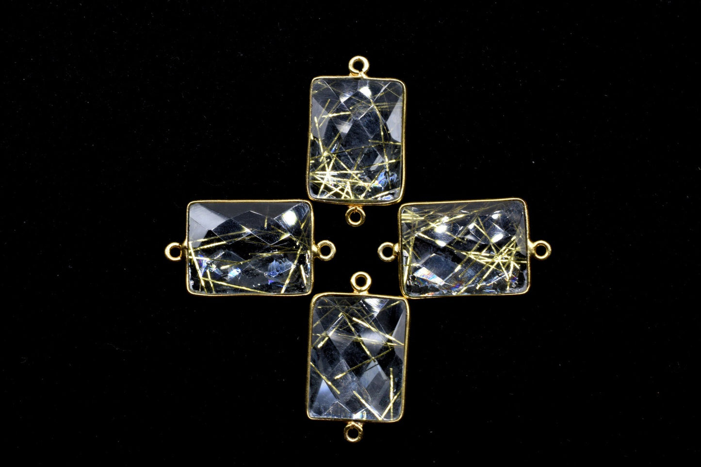 Golden Rutile 15x20mm Rectangle shape double bail charm,Golden Rutile Stone Pendant Charm,Golden Rutile Double Bail Connectors,Cushion charm
