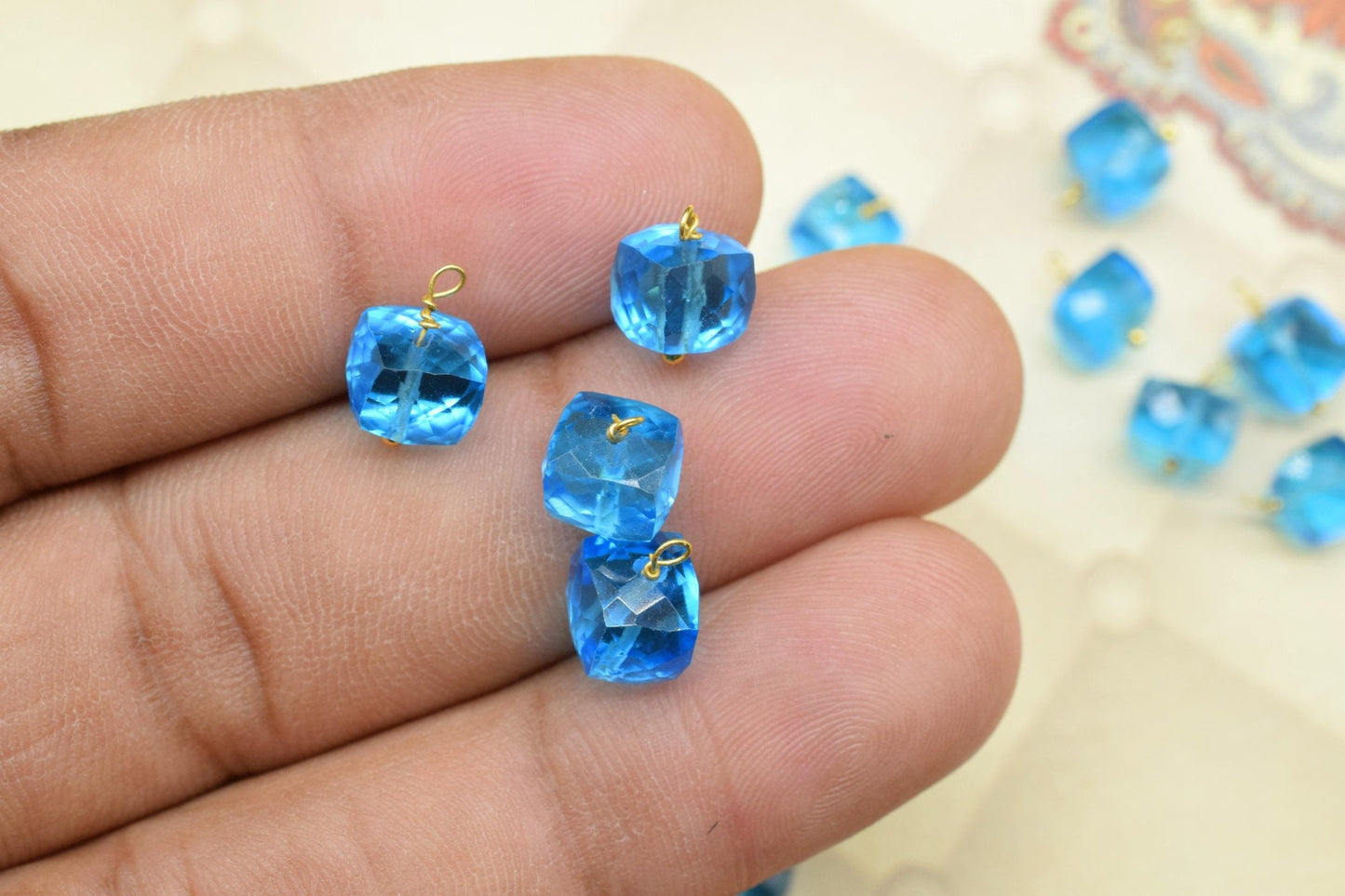 Blue Topaz Component pendant Charms,Handmade pendant Jewelry,Square pendant Charms,Gemstone 3D Cube Beads,Blue Topaz pendant Connector,Gift