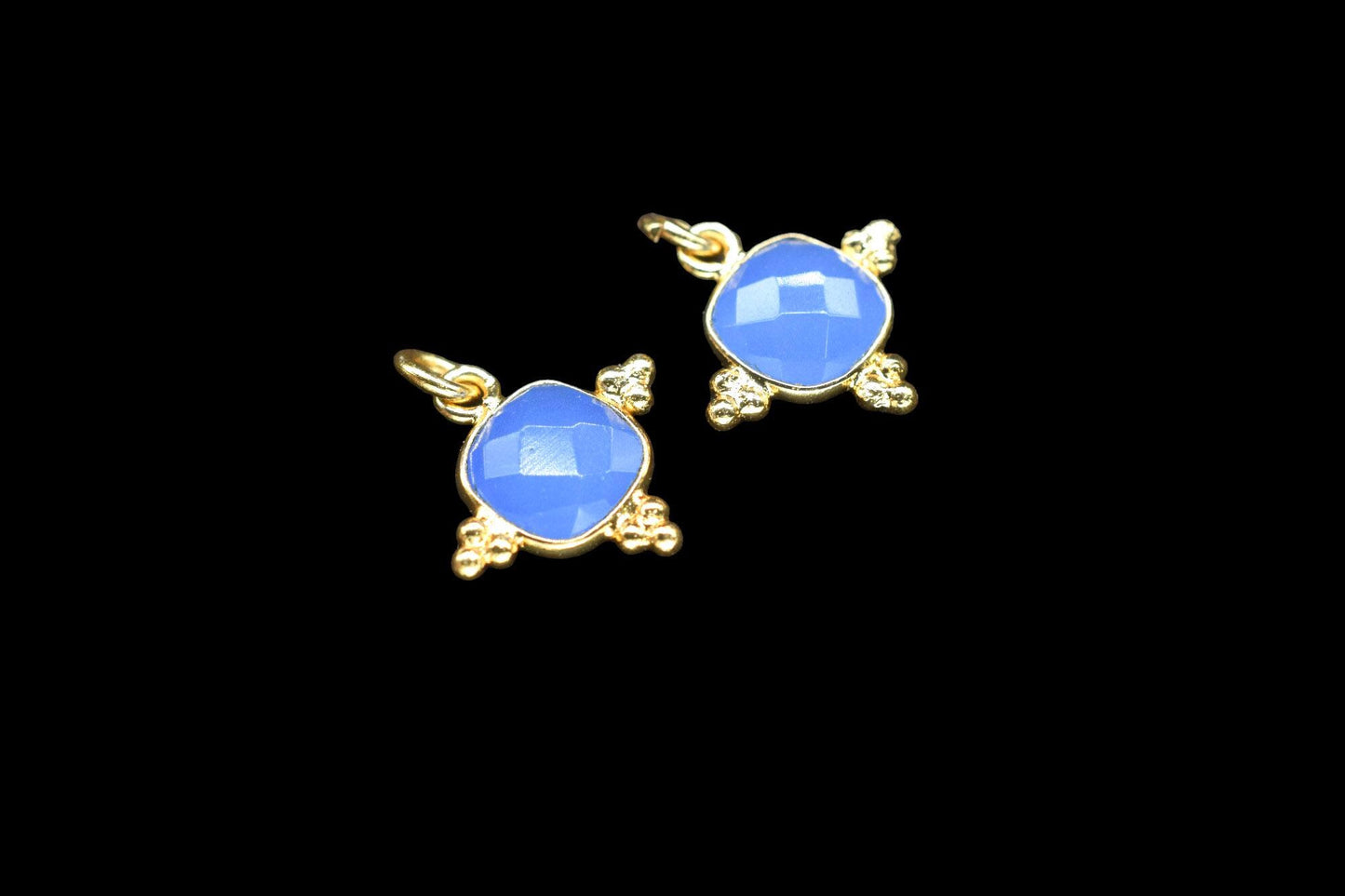 Blue Chalcedony 8mm Cushion Bezel charm/Station Bezel Link Supplies/Blue Jewelry Making/Square Pendant/Gemstone Connector Pendant,B'day Gift