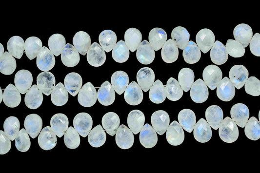 Moonstone Pear Shape Beads,Rainbow Moonstone Briolette,6x8mm Teardrop Faceted, AAA Quality Briolette, 8''Pear Shape Strand,Teardrop Faceted