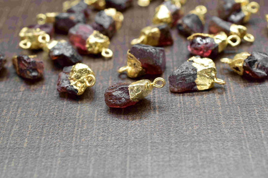Garnet Gemstone Pendant,Rough Stone Connector,Electroplated Single Bail Garnet Jewellery,Rough Stone Necklace,October Birthstone Necklace