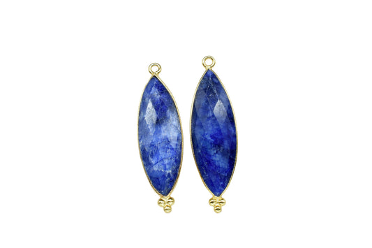 Blue Sapphire 10x30mm Bezel charms,Station Bezel Link Jewelry Supplies,Sapphire jewelry,marquise Shape Pendant,Sapphire Gemstone Connectors