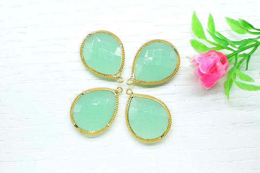 Aqua Chalcedony Faceted Bezels Charms,Aqua chalcedony Single Bail Charms Jewelry,Aqua Chalcedony 18x23mm Pear Shape Gold Plating Bezel,Gift