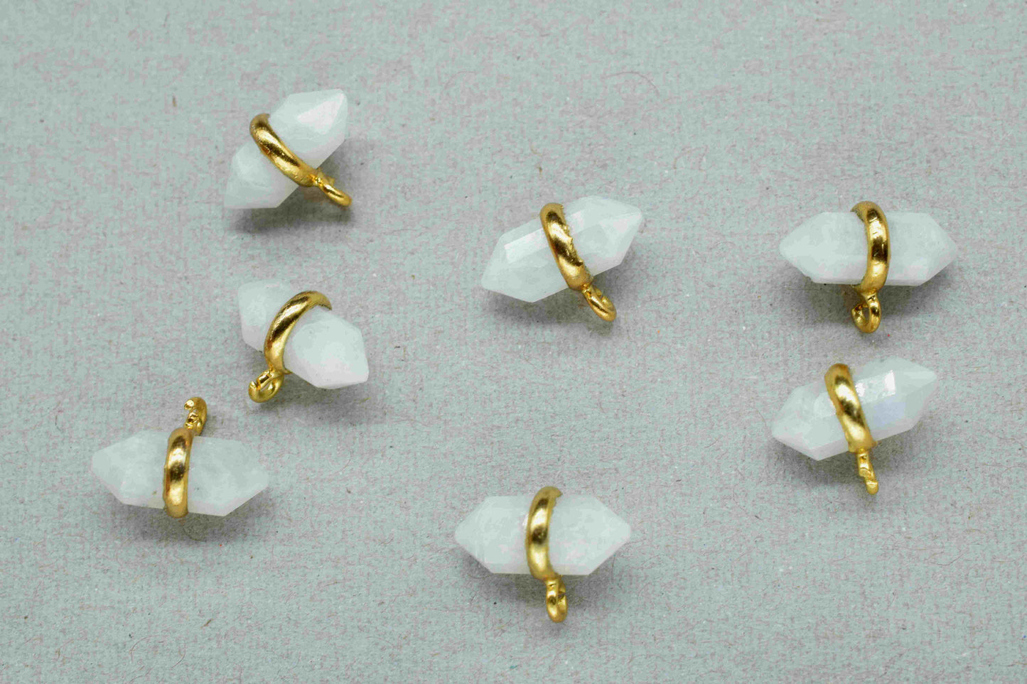 Moonstone Single Terminated Point Pendant,Moonstone 5x12mm Point Shape Component,Rainbow Gold Plated Band,June Birthstone,Jewellery For Her