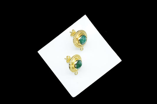 Emerald Gemstone Earring Connector/Emerald Round Earring/Designer Earrings/Gold Plated Jewelry/Handmade Jewelry/Emerald Earring Connectors