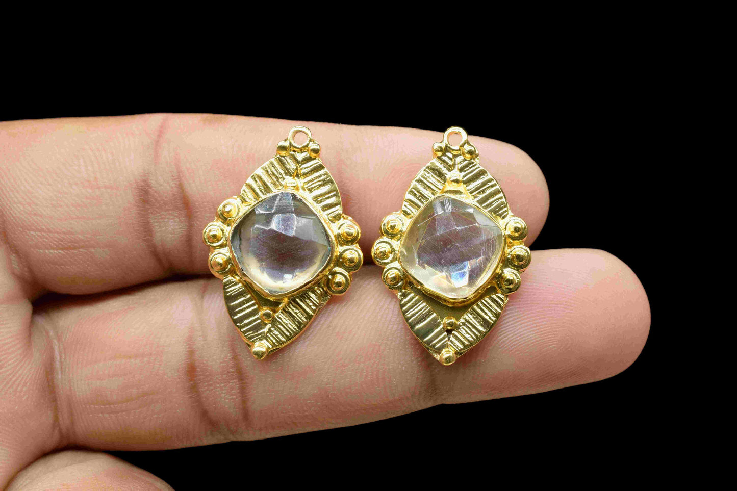 Crystal Quartz Component 10mm Cushion Shape Pendant Jewelry,Crystal Earring Connector,Finding Gold Plated Connector,Gemstone Pendant Jewelry