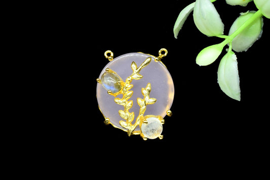 Rose Quartz Leaf Pendant Charm,Gemstone Statement Pendant,Women Pendant Jewelry,Multi Stone Pendant,Prong Set Pendant,Handmade Loop Pendant