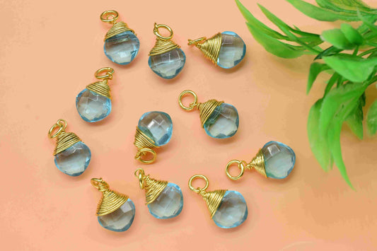 Sky Topaz Wire Wrapped pendant,Sky Topaz jewelry,Sky Topaz Square Faceted Connector,Gemstone Wire Wrapped Pendant,Loop Connector, Jewelry,