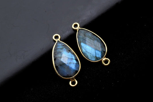 Labradorite 10x18mm Pear Double bail connectors,Labradorite Gold pendant,Labradorite Gold Plated bezel,jewelry making charms crafts,jewelry